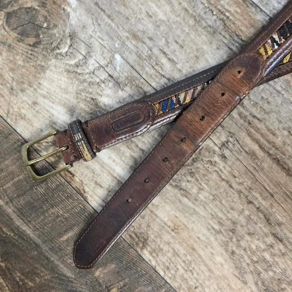 Vintage Columbia Woven Leather Belt Brown Southwestern Boho Western Size 40